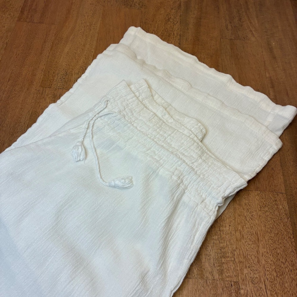 J. Crew White Cotton Gauze Wide Leg Pants Drawstring Cabana Boho Womens Small - Picture 2 of 13
